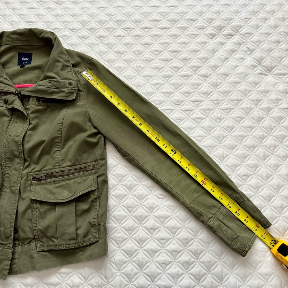 GAP Utility Full Zipper Cotton Jacket Army Olive Green with Pockets Size S - Picture 10 of 16